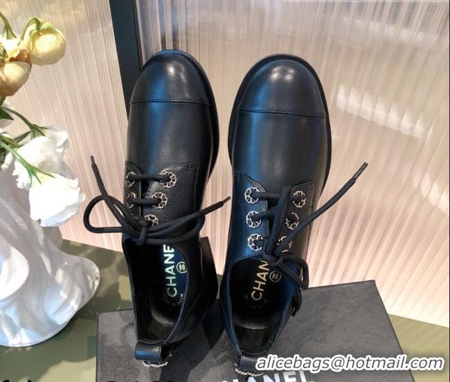 Best Luxury Chanel Calfskin Lace-ups Shoe 112254 Black