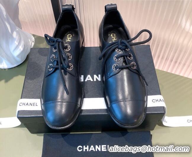 Best Luxury Chanel Calfskin Lace-ups Shoe 112254 Black