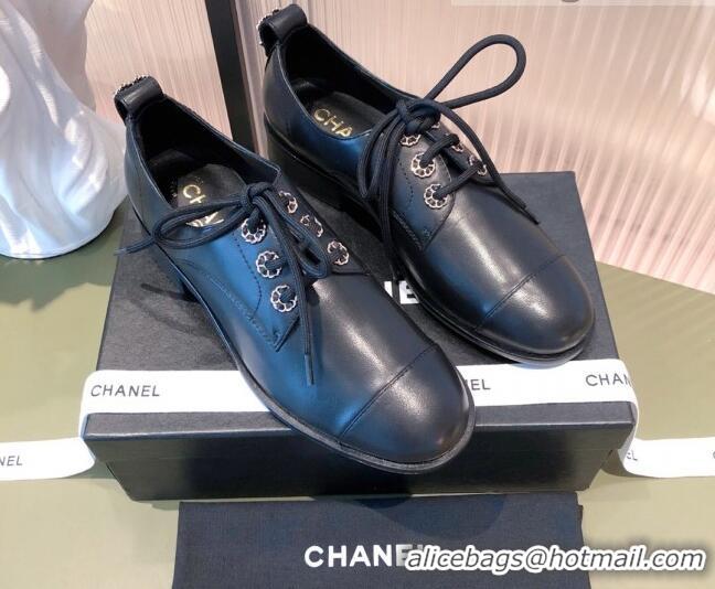 Best Luxury Chanel Calfskin Lace-ups Shoe 112254 Black