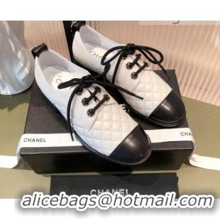 Low Price Chanel Quilted Leather Lace-ups Shoe 112255 White