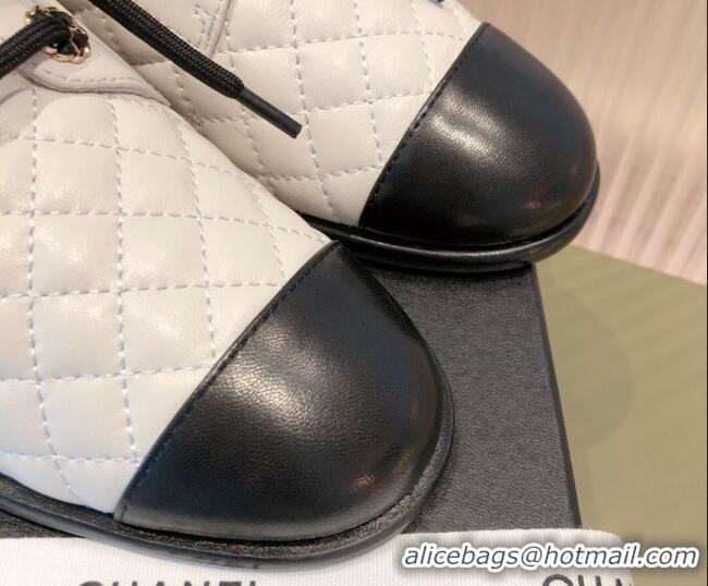 Low Price Chanel Quilted Leather Lace-ups Shoe 112255 White