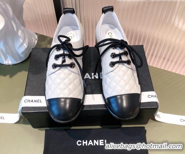 Low Price Chanel Quilted Leather Lace-ups Shoe 112255 White