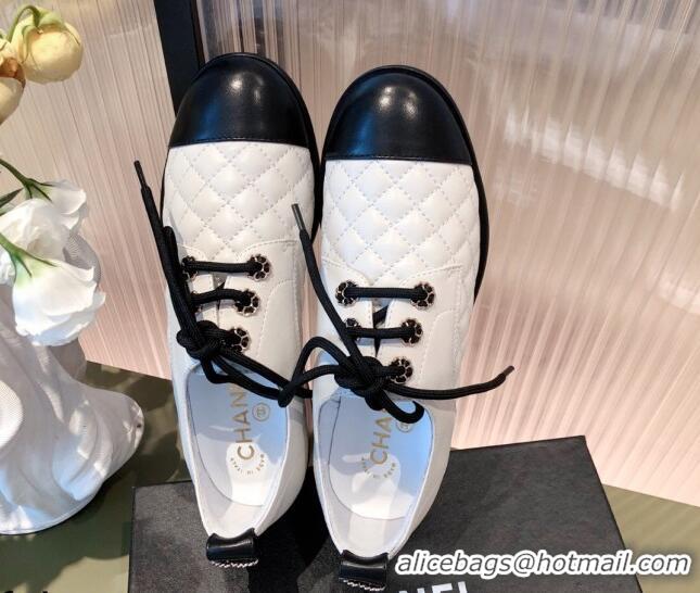 Low Price Chanel Quilted Leather Lace-ups Shoe 112255 White