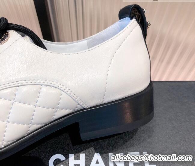 Low Price Chanel Quilted Leather Lace-ups Shoe 112255 White