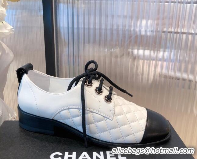 Low Price Chanel Quilted Leather Lace-ups Shoe 112255 White