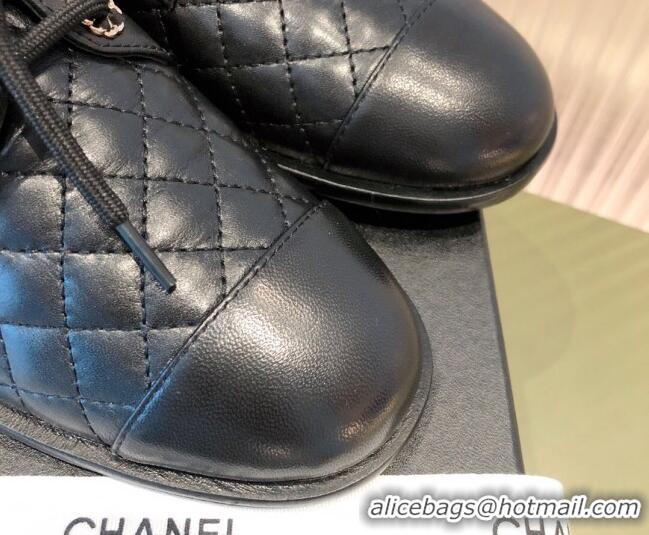 Good Quality Chanel Quilted Leather Lace-ups Shoe 112256 Black