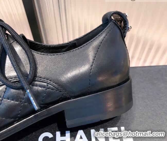 Good Quality Chanel Quilted Leather Lace-ups Shoe 112256 Black