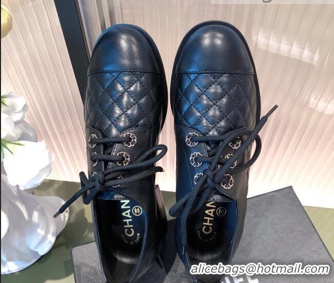 Good Quality Chanel Quilted Leather Lace-ups Shoe 112256 Black