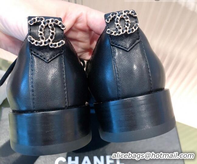 Good Quality Chanel Quilted Leather Lace-ups Shoe 112256 Black