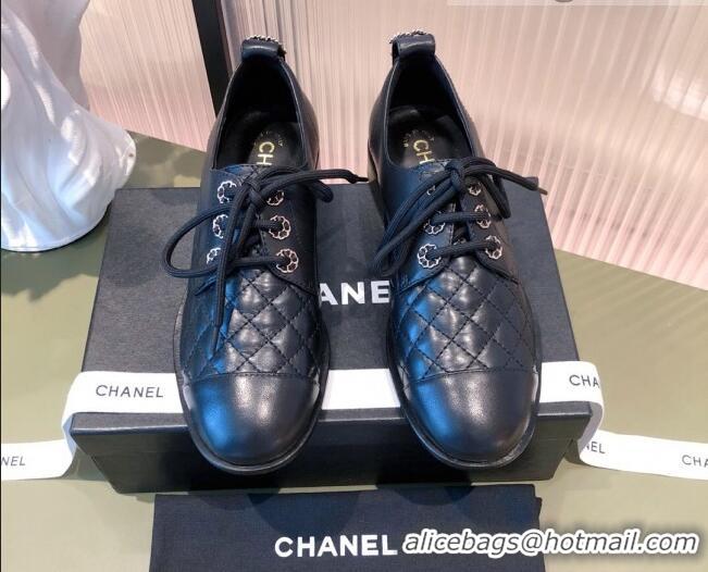 Good Quality Chanel Quilted Leather Lace-ups Shoe 112256 Black