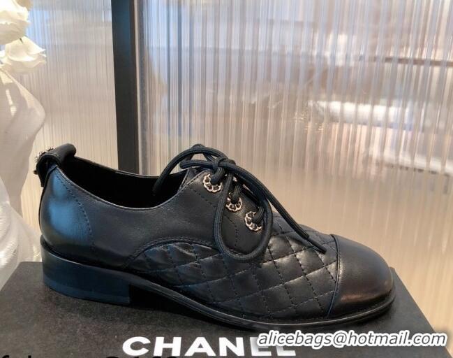 Good Quality Chanel Quilted Leather Lace-ups Shoe 112256 Black