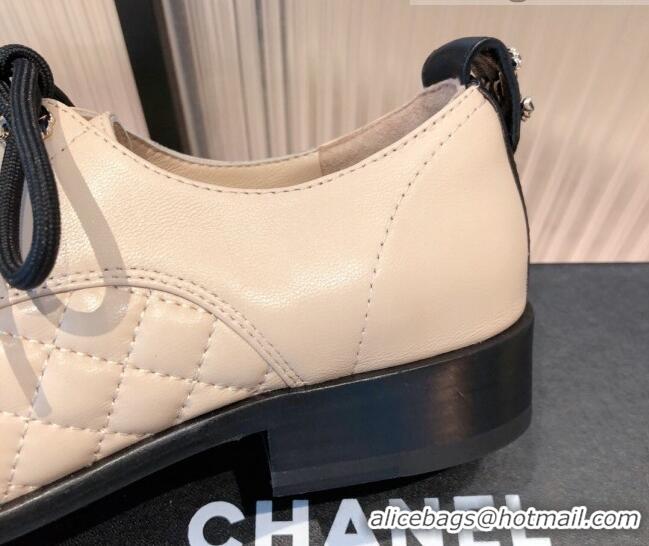 Unique Grade Chanel Quilted Leather Lace-ups Shoe 112257 Beige