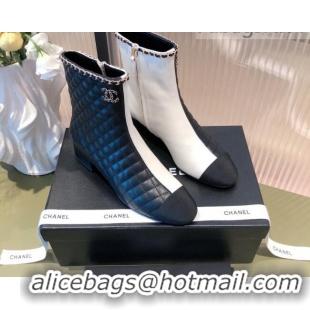 Perfect Chanel Chain Leather & Grosgrain Asymmetric Ankle Boots 112259 Black/White