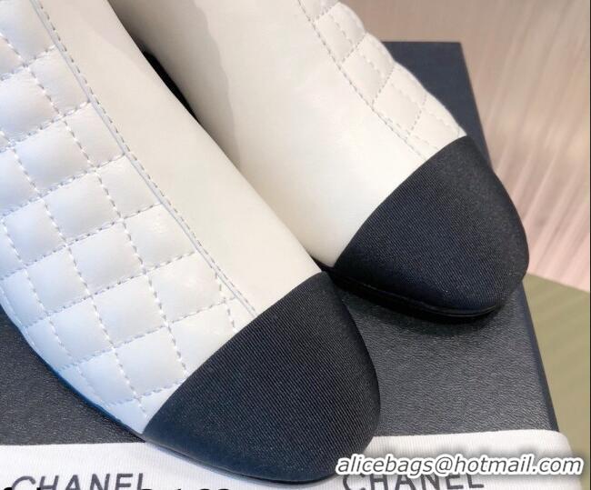 Good Product Chanel Chain Leather & Grosgrain Asymmetric Ankle Boots 112260 White