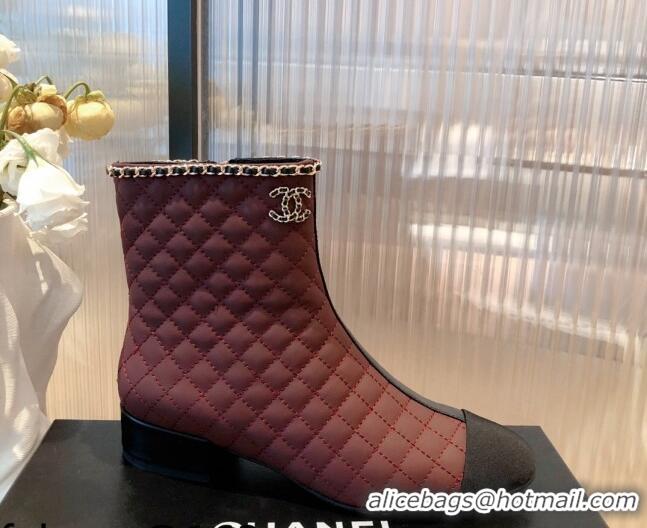 Fashion Chanel Chain Leather & Grosgrain Asymmetric Ankle Boots 112261 Black/Burgundy 