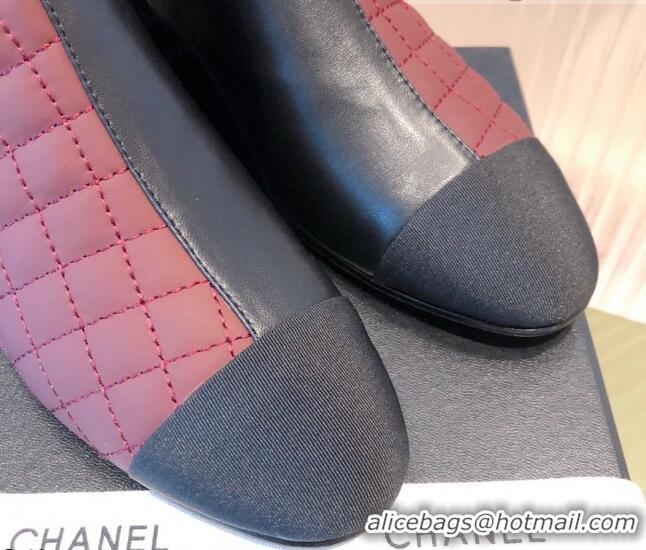 Fashion Chanel Chain Leather & Grosgrain Asymmetric Ankle Boots 112261 Black/Burgundy 