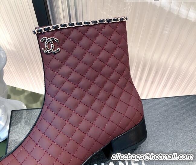 Fashion Chanel Chain Leather & Grosgrain Asymmetric Ankle Boots 112261 Black/Burgundy 