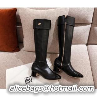 Reasonable Price Chanel Crumpled Lambskin High Boots 112262 Black