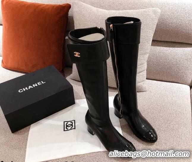 Reasonable Price Chanel Crumpled Lambskin High Boots 112262 Black