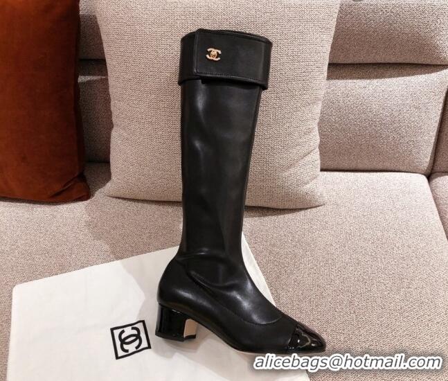 Reasonable Price Chanel Crumpled Lambskin High Boots 112262 Black