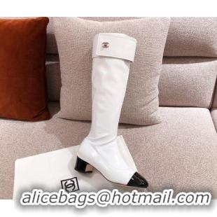 Discount Chanel Crumpled Lambskin High Boots 112262 White