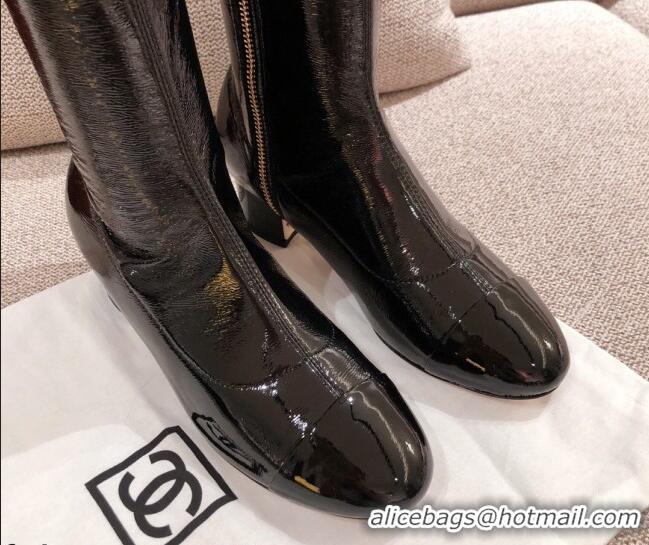 Low Cost Chanel Patent Crumpled Leather High Boots 112264 Black