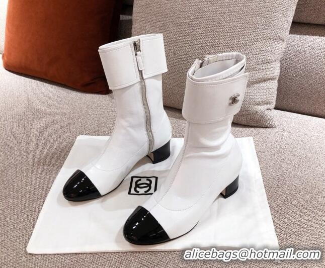 Super Quality Chanel Crumpled Lambskin Ankle Boots G35468 White