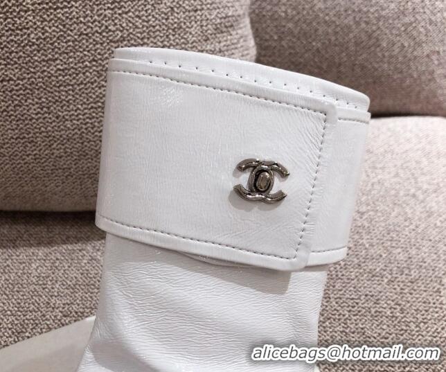 Super Quality Chanel Crumpled Lambskin Ankle Boots G35468 White