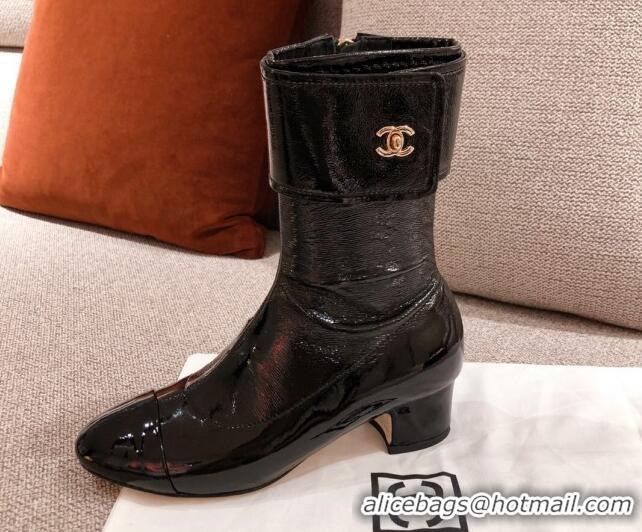 Discount Design Chanel Patent Crumpled Leather Ankle Boots G35468 Black