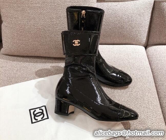 Discount Design Chanel Patent Crumpled Leather Ankle Boots G35468 Black