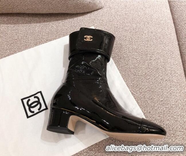 Discount Design Chanel Patent Crumpled Leather Ankle Boots G35468 Black