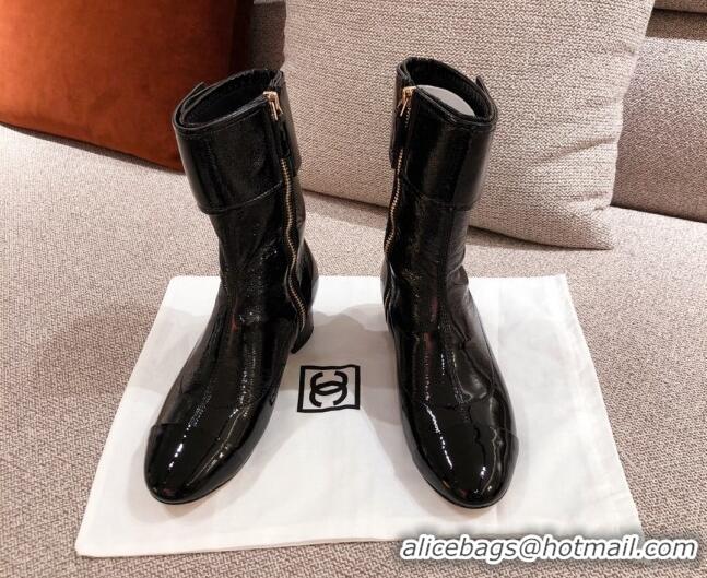 Discount Design Chanel Patent Crumpled Leather Ankle Boots G35468 Black