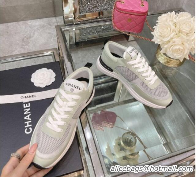 Best Quality Chanel Leather & Mesh Sneakers 112268 Gray/White