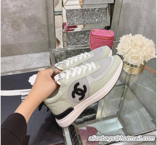 Best Quality Chanel Leather & Mesh Sneakers 112268 Gray/White