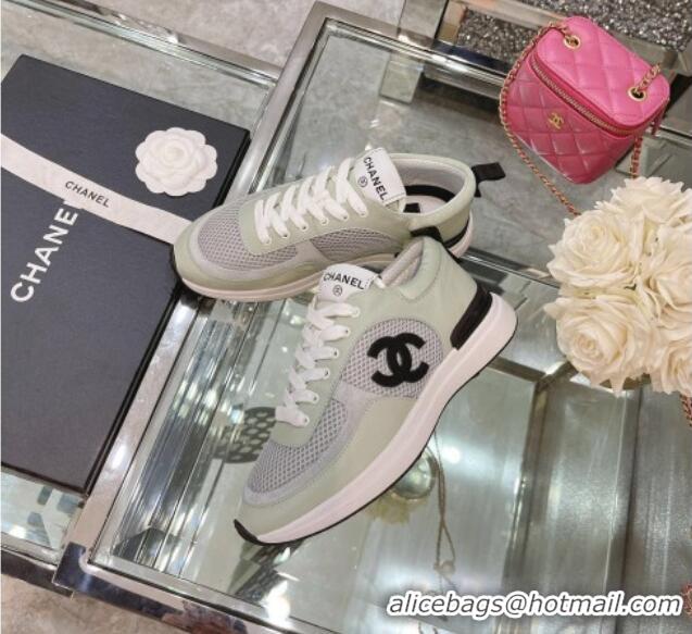 Best Quality Chanel Leather & Mesh Sneakers 112268 Gray/White