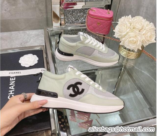 Best Quality Chanel Leather & Mesh Sneakers 112268 Gray/White