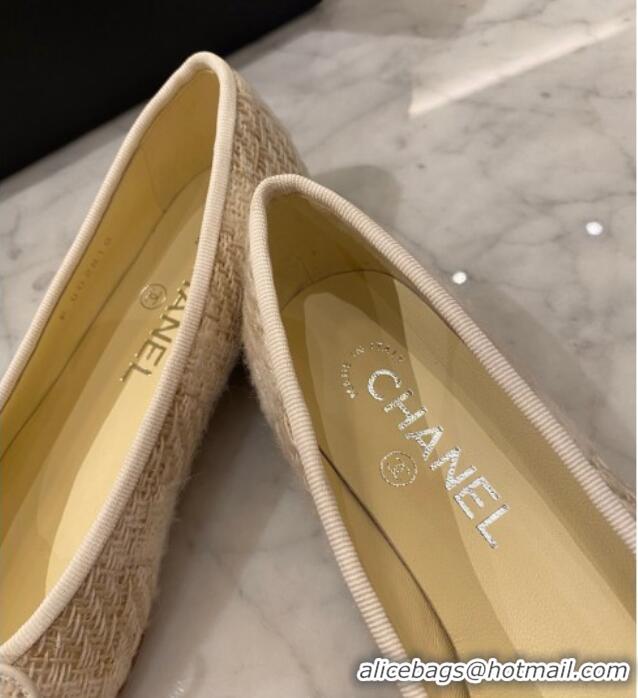 Good Quality Chanel Tweed & Leather Ballerinas 112280 Beige/Gold