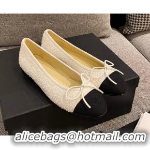 Top Quality Chanel Tweed & Grosgrain Ballerinas 112281 White/Black