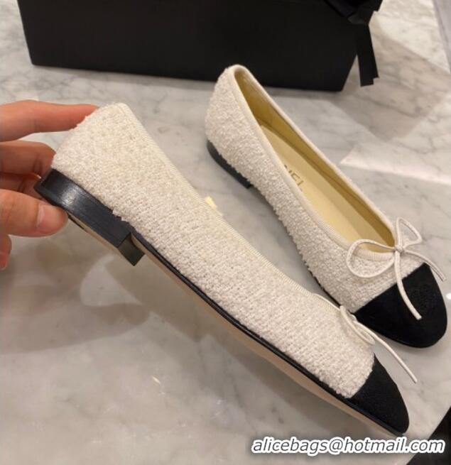 Top Quality Chanel Tweed & Grosgrain Ballerinas 112281 White/Black