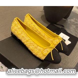 Classic Hot Chanel Tweed & Grosgrain Ballerinas 112281 Yellow/Black