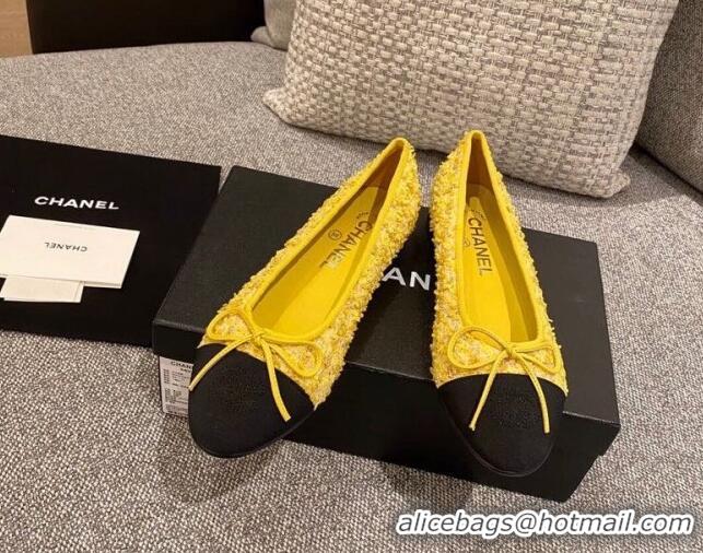 Classic Hot Chanel Tweed & Grosgrain Ballerinas 112281 Yellow/Black