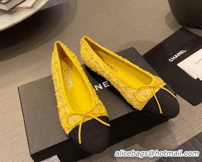 Classic Hot Chanel Tweed & Grosgrain Ballerinas 112281 Yellow/Black