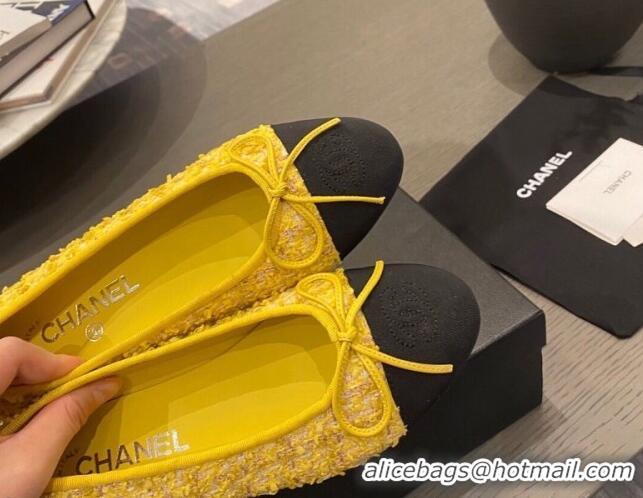 Classic Hot Chanel Tweed & Grosgrain Ballerinas 112281 Yellow/Black