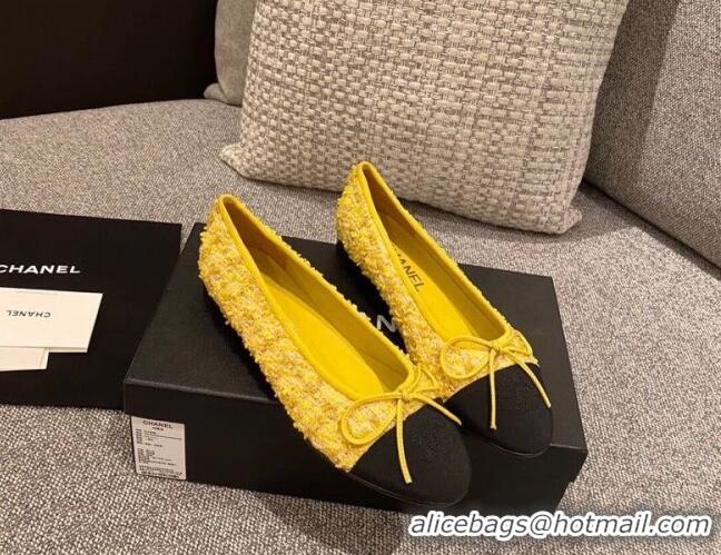 Classic Hot Chanel Tweed & Grosgrain Ballerinas 112281 Yellow/Black