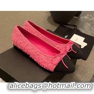 Good Quality Chanel Tweed & Grosgrain Ballerinas 112281 Pink/Black