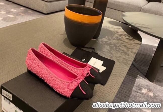 Good Quality Chanel Tweed & Grosgrain Ballerinas 112281 Pink/Black