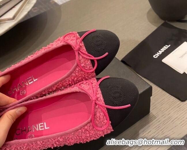 Good Quality Chanel Tweed & Grosgrain Ballerinas 112281 Pink/Black