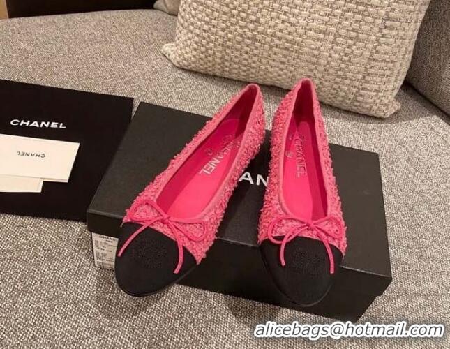 Good Quality Chanel Tweed & Grosgrain Ballerinas 112281 Pink/Black