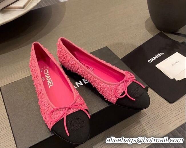 Good Quality Chanel Tweed & Grosgrain Ballerinas 112281 Pink/Black