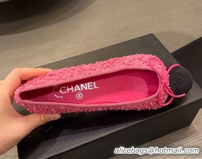 Good Quality Chanel Tweed & Grosgrain Ballerinas 112281 Pink/Black